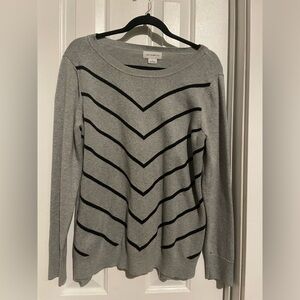 Liz Claiborne Gray Sweater with Black Chevron Stripes